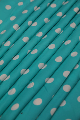 Ocean Blue And White Polkadots Small Width Crepe Fabric