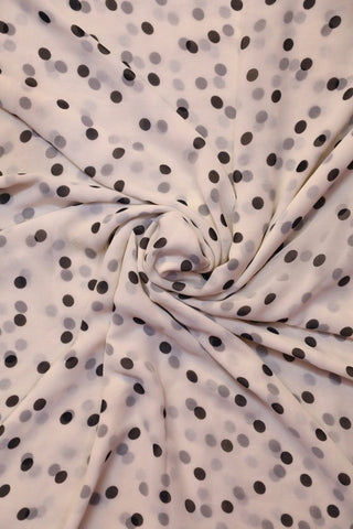 White & Black Polka Dots Georgette Fabric