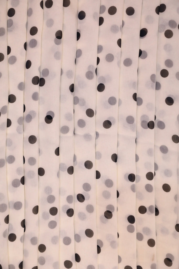 White & Black Polka Dots Georgette Fabric