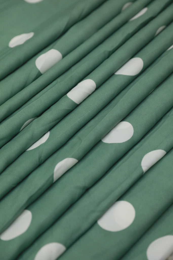 Pastel Green And White Bog Polka Dots Normal Width Crepe Fabric