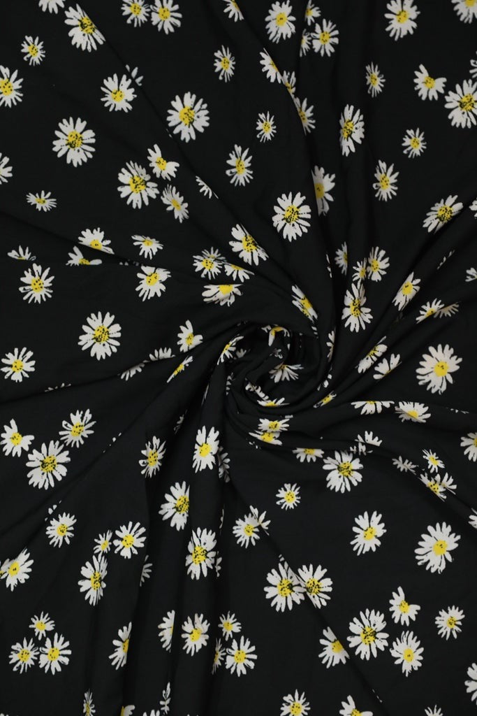 Black Floral Print Big Width Crepe Fabric