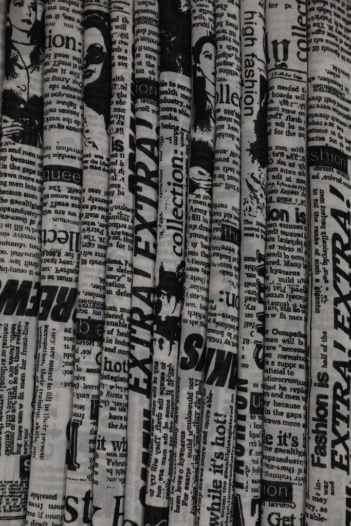 White And Black Newspaper Print Normal Width Georgette Fabric – Fabrics ...