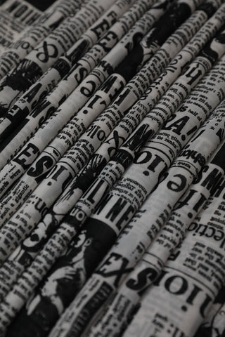 White And Black Newspaper Print Normal Width Georgette Fabric