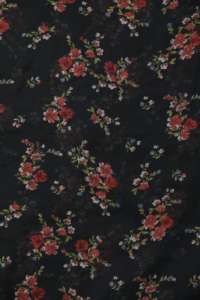 Black And Red Floral Normal Width Chiffon Fabric