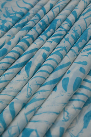 White And Sky-blue Print Normal Width georgette Fabric