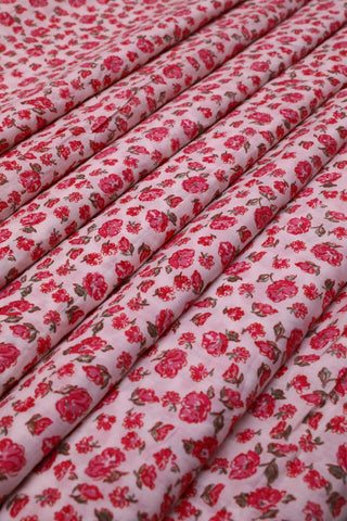 Half White and Pink Floral Big Width Cambric Cotton Fabric