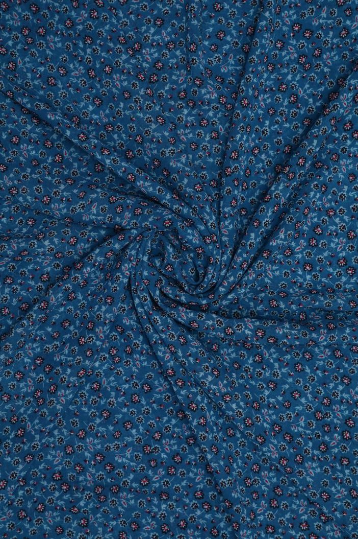 Dark Olympic Blue floral Georgette Fabric