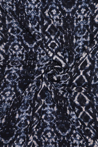 Blue and White Patterned Georgette Fabric