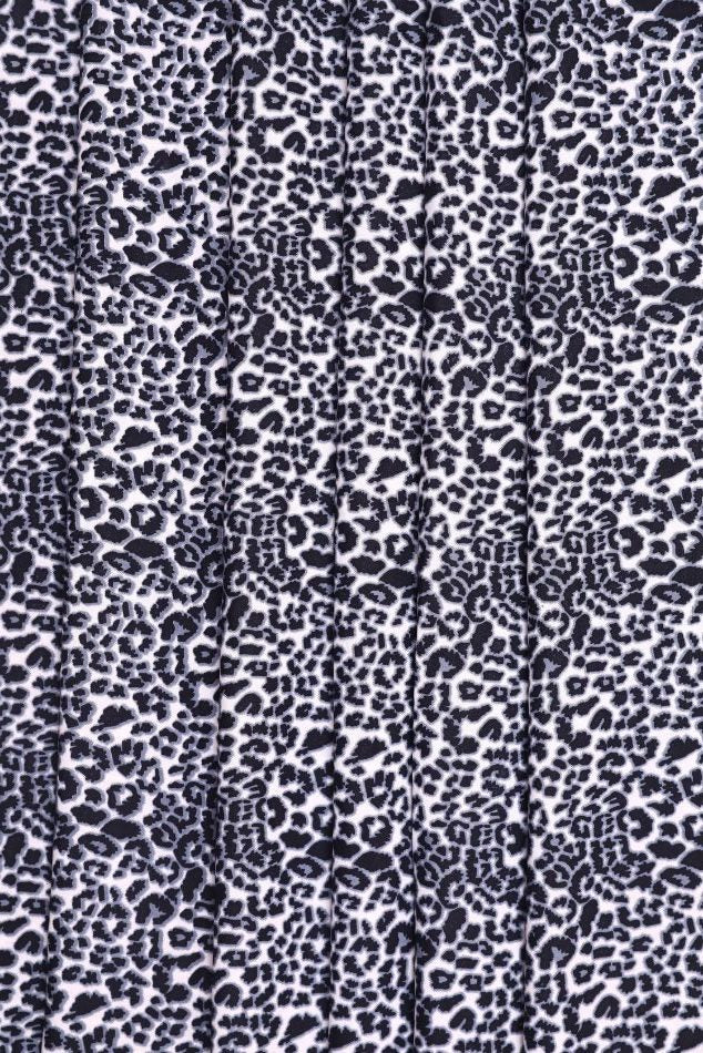 White and Blue Cheetah Printed Crepe Fabric