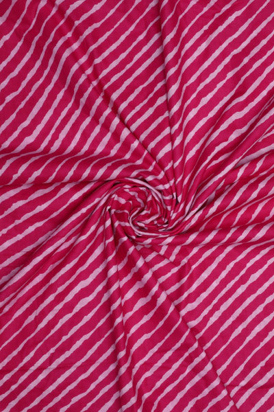 Pink and White Lehriya Cotton Fabric