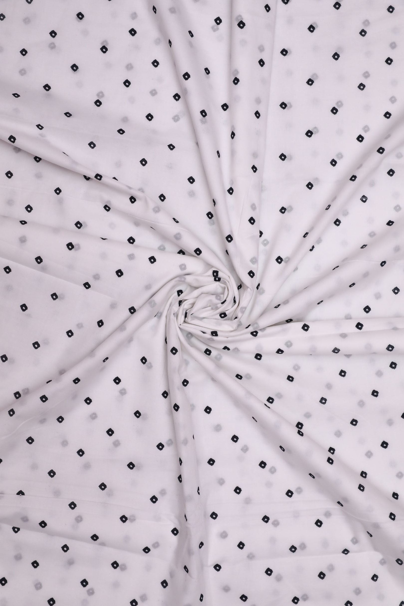 White and Black Printed Bandhani Cotton Fabric