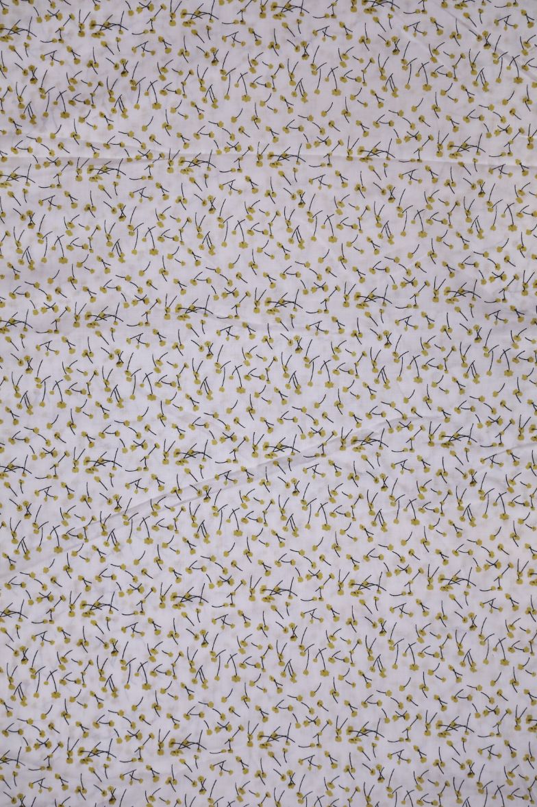 Half White and Yellow Floral Cotton Fabric
