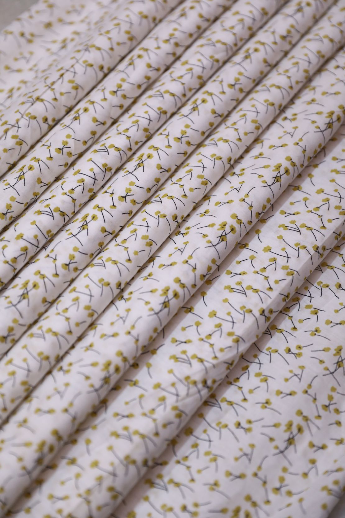 Half White and Yellow Floral Cotton Fabric