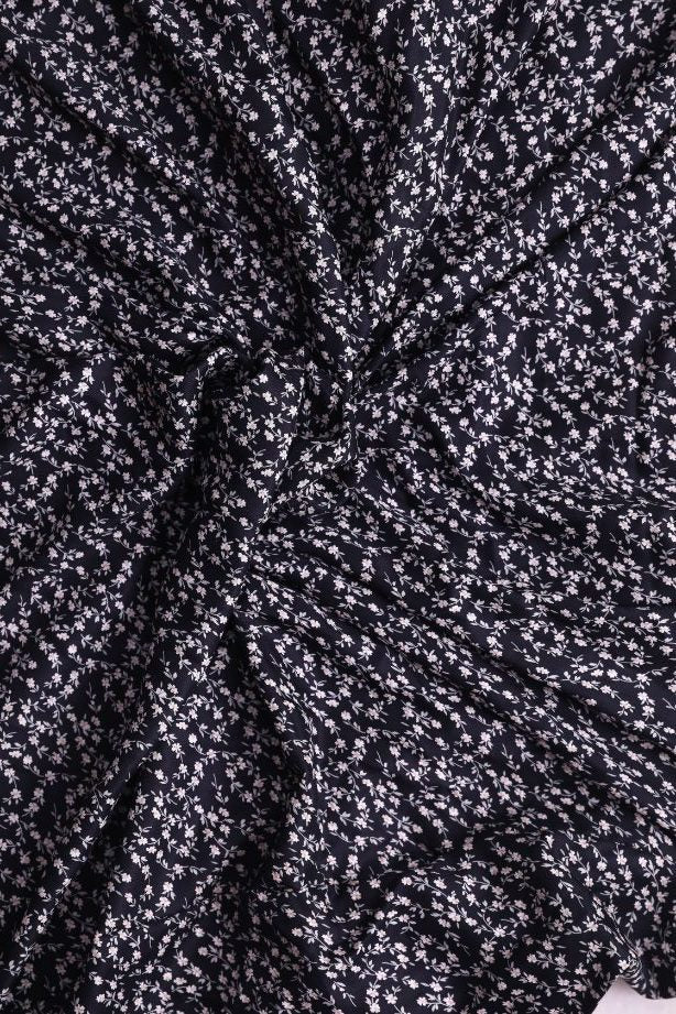Black and White tiny Floral Rayon Fabric