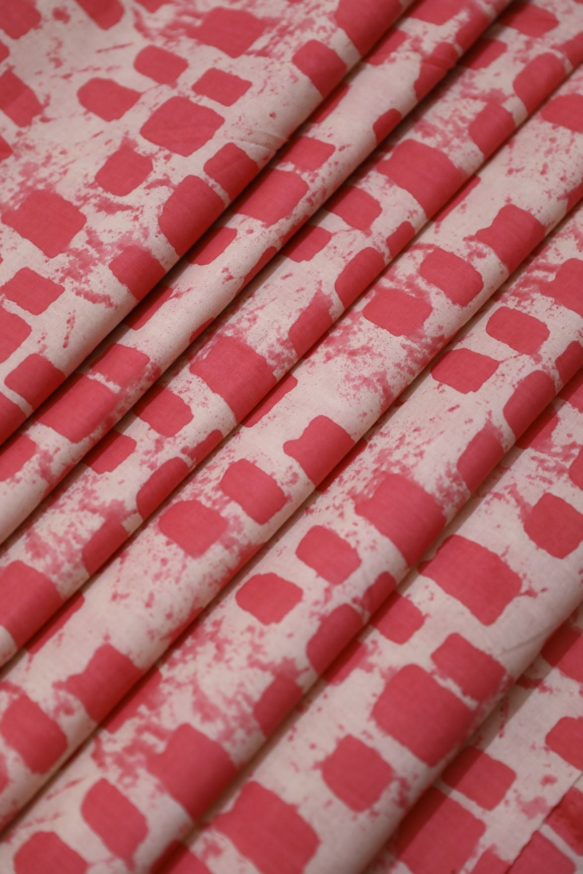 Half White and Pink Brick Patterned Cotton Fabric