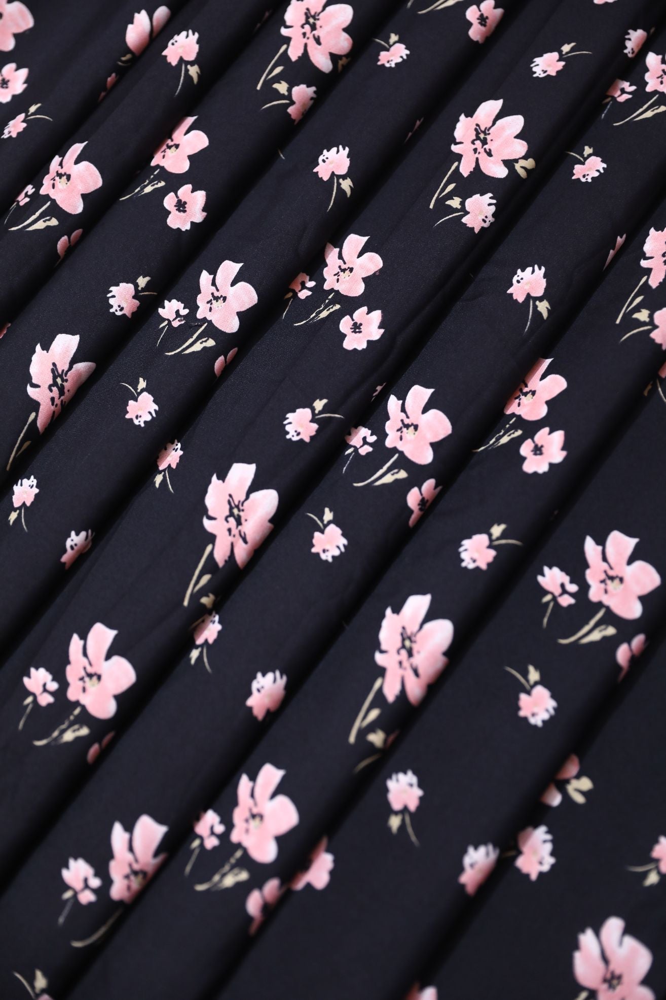 Black and Pink Floral Crepe Fabric