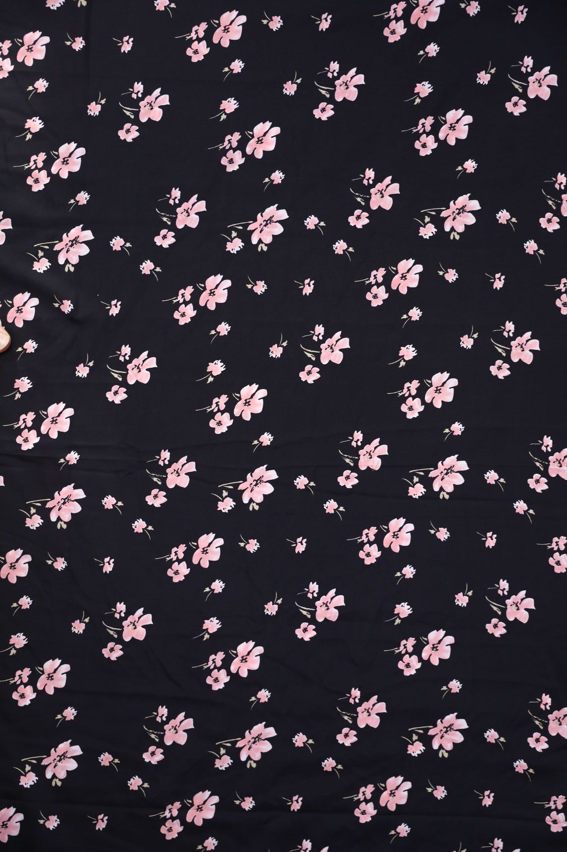 Black and Pink Floral Crepe Fabric