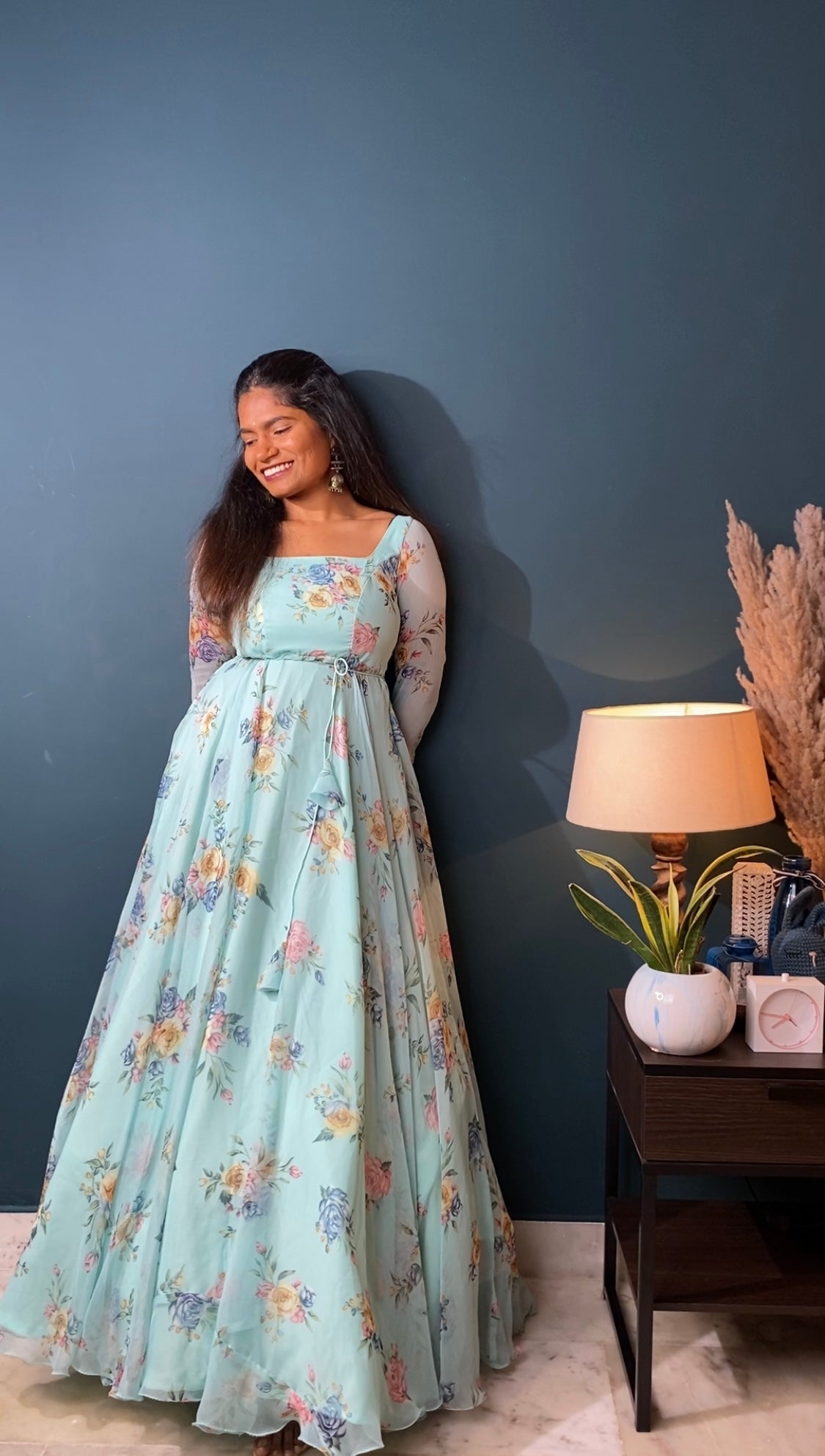 chiffon fabric for dresses Ocean Blue Floral Normal Width Chiffon Fabric – Fabrics Online 101