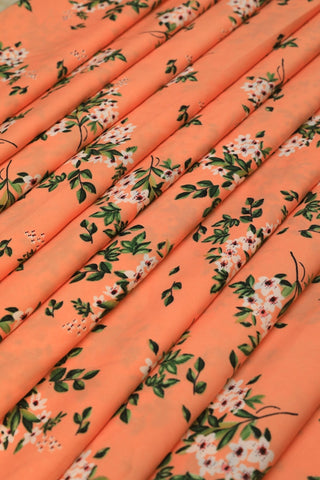 Light Orange Floral Crepe Fabric