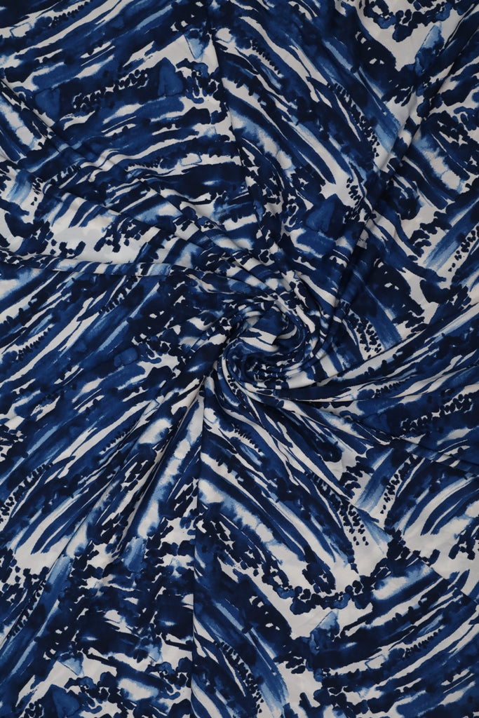 Blue and White Paint Brush Big Width  Crepe Fabric