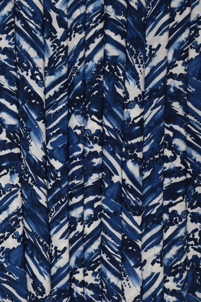 Blue and White Paint Brush Big Width  Crepe Fabric