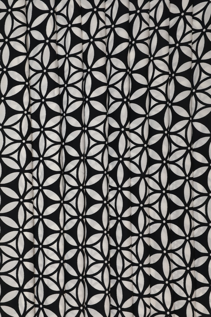 Black and White Muggu Crepe Fabric