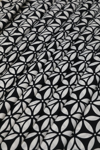 Black and White Muggu Crepe Fabric