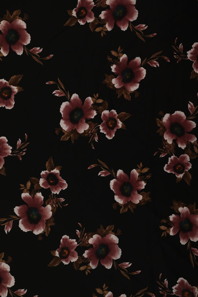 Big Floral Black Crepe Fabric