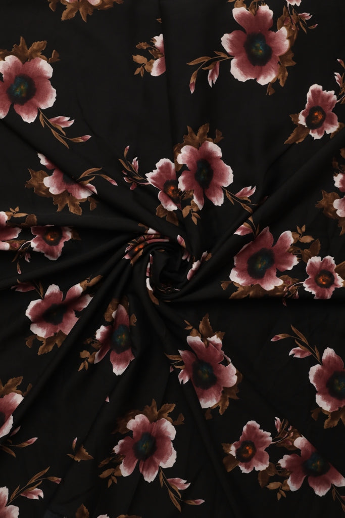 Big Floral Black Crepe Fabric