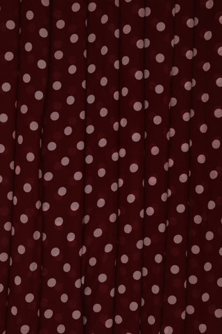 Maroon and White Polka Dots Georgette Fabric