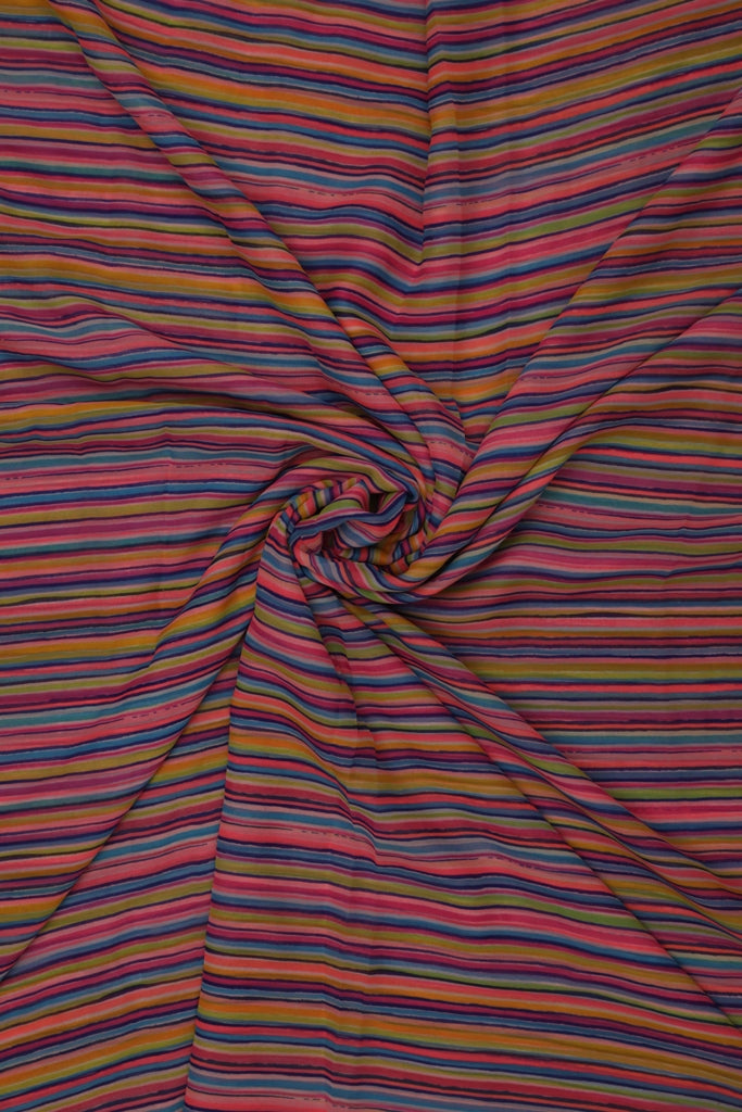 Multi Coloured Georgette Chiffon Stripes Fabric