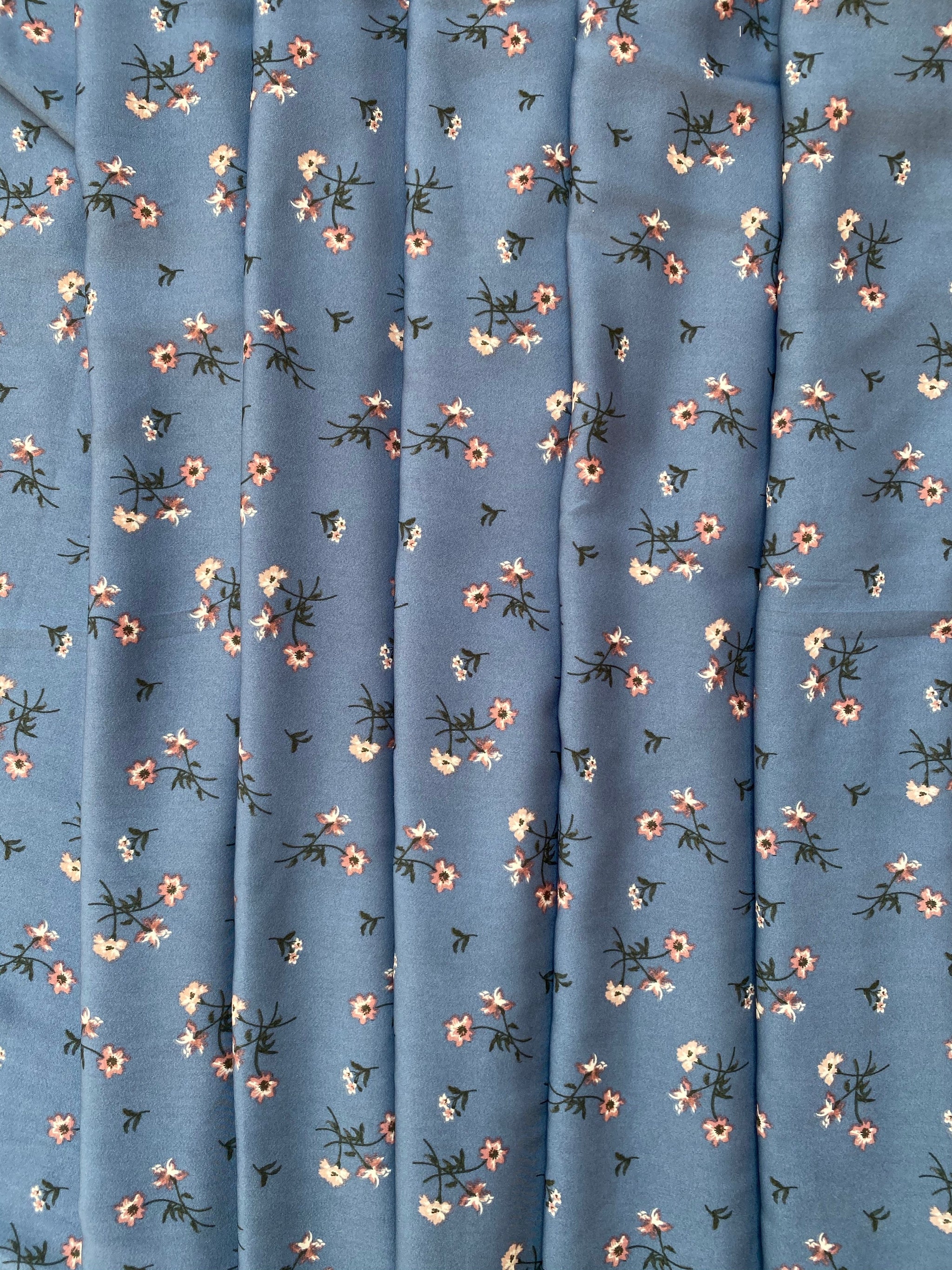 Airforce blue Floral Big width Crepe Fabric