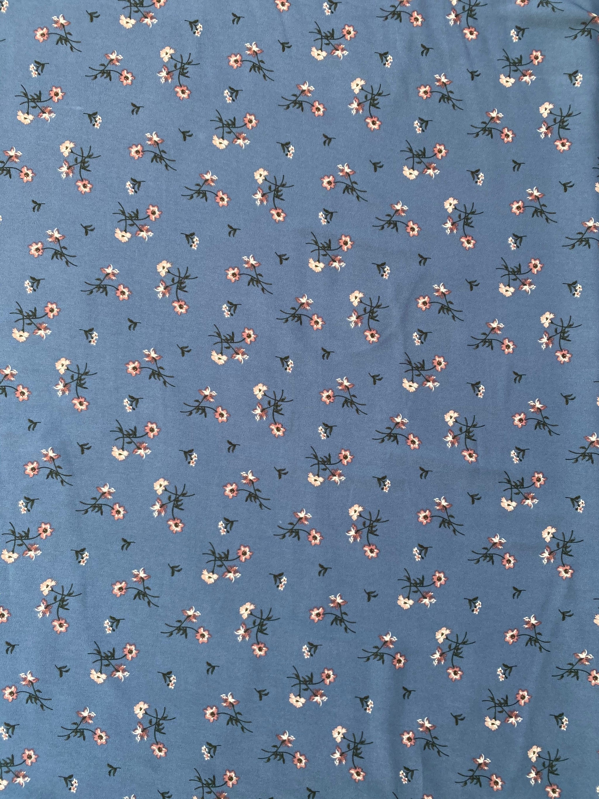 Airforce blue Floral Big width Crepe Fabric